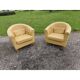 Paire de fauteuils simili cuir marron clair vintage