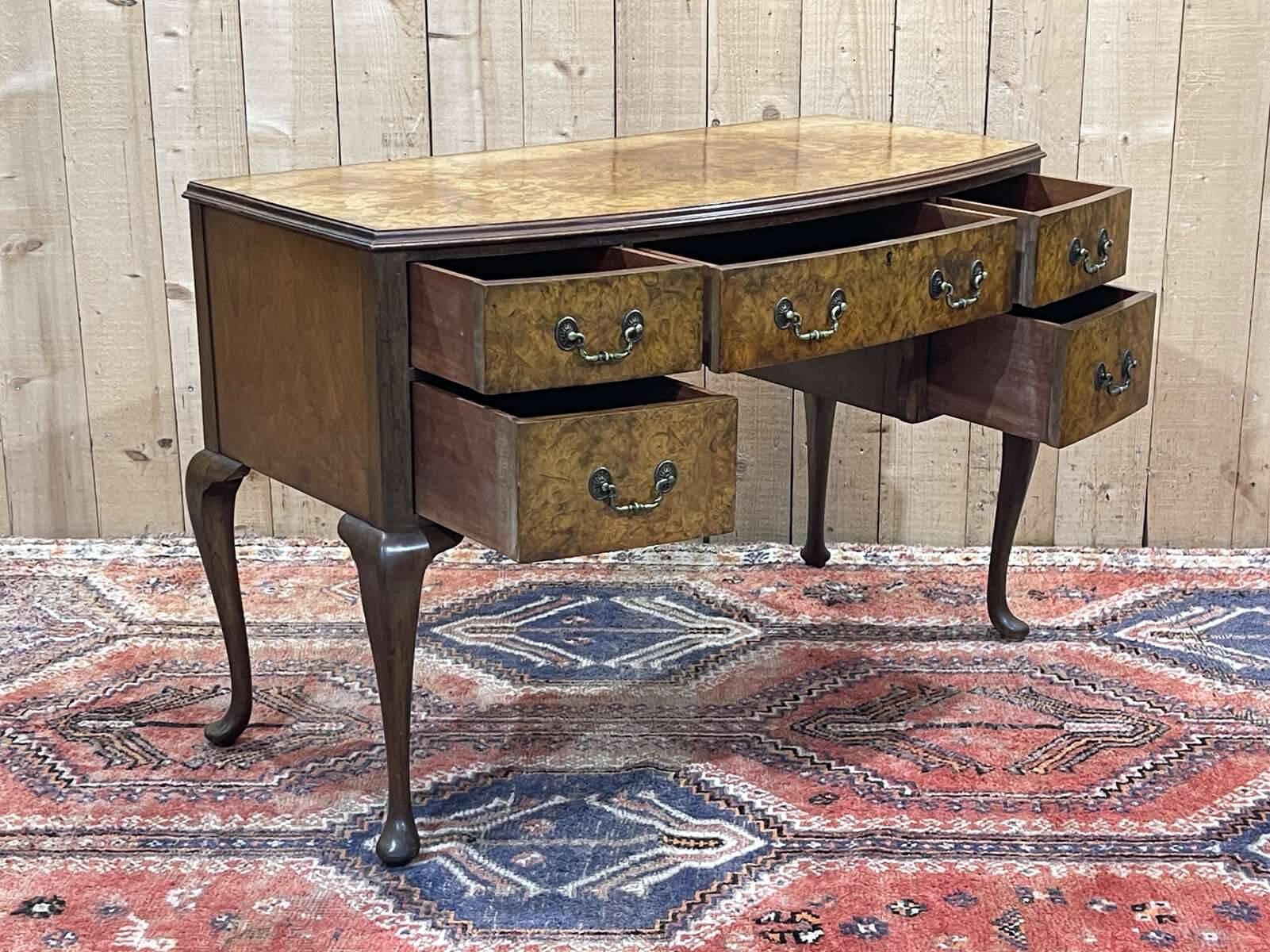 1930s Chippendale Burl Walnut Desk