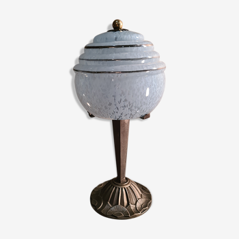 Lampe laiton 1930 art deco globe bleu moulé Clichy
