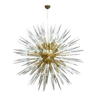 Mid Century Style Sputnik Lamp, Murano Glass and Brass Italian Chandelier