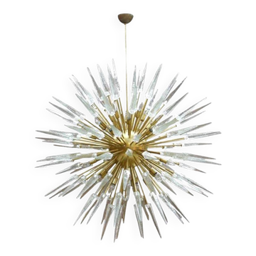 Lampe Sputnik de style milieu du siècle, lustre en verre de Murano et en laiton italien.