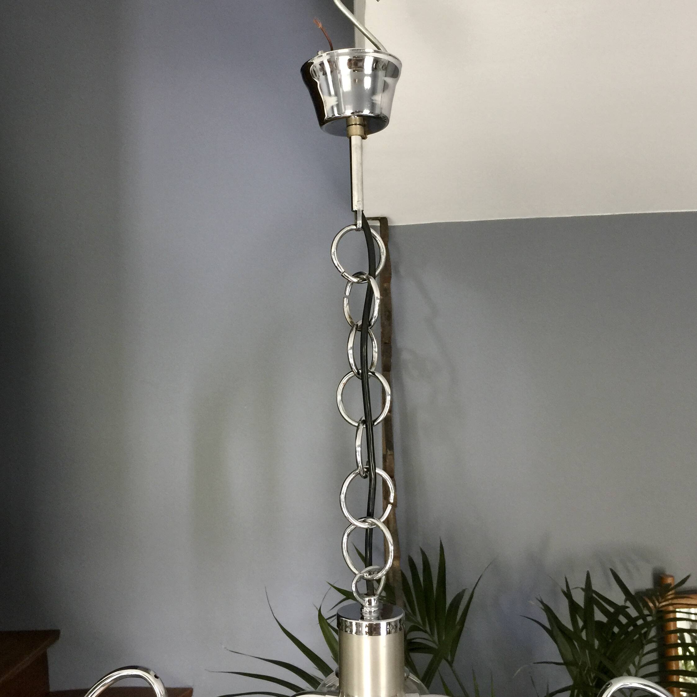 Lustre 5 boules chrome et verre fumé 1960