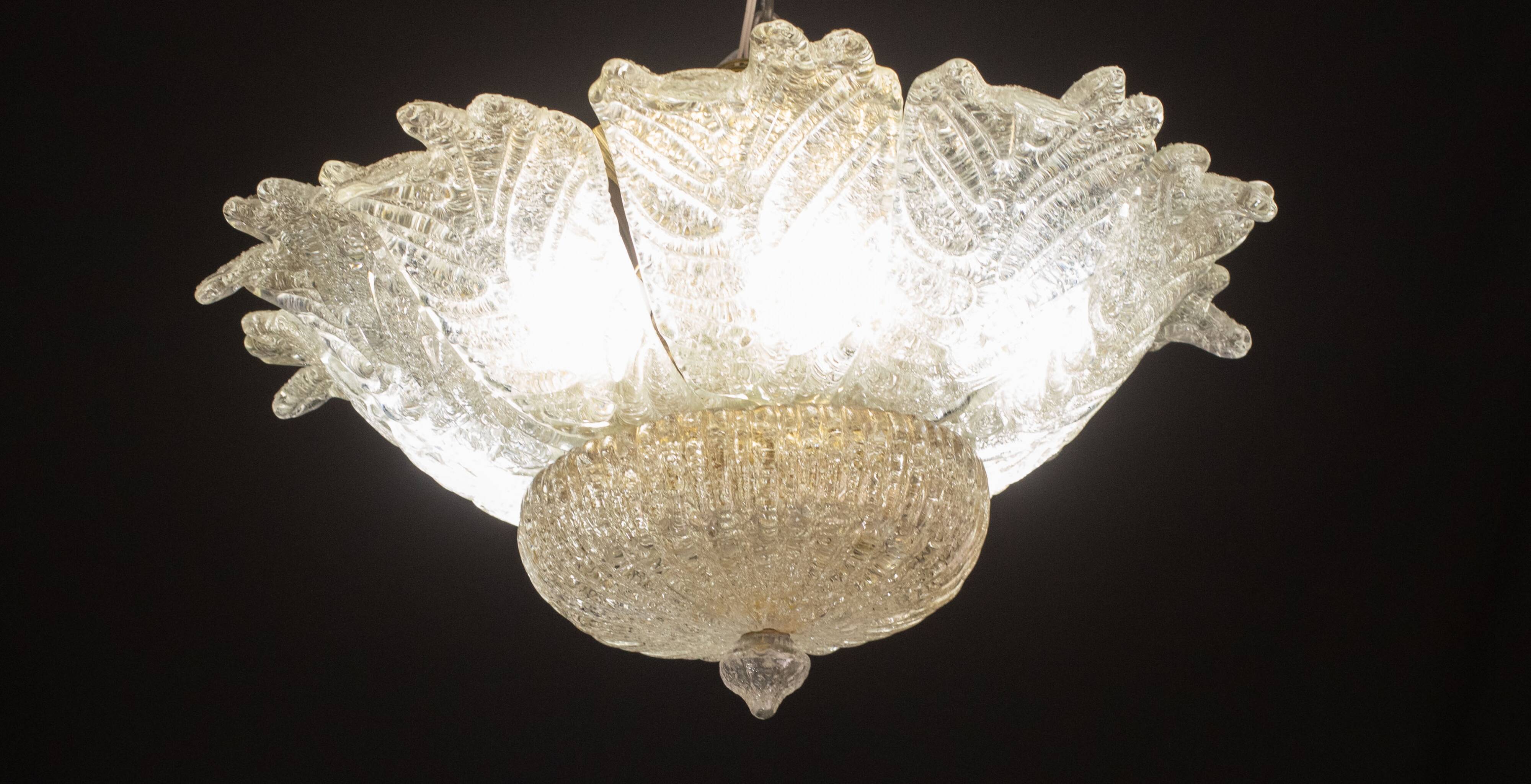 Splendid Amber Italian Murano Glass Ceiling Light, 1970s