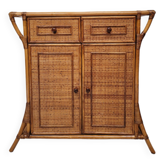 Buffet, commode en bambou et rotin, années 60
