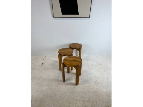 Set of three solid pine stools, 1970s.
