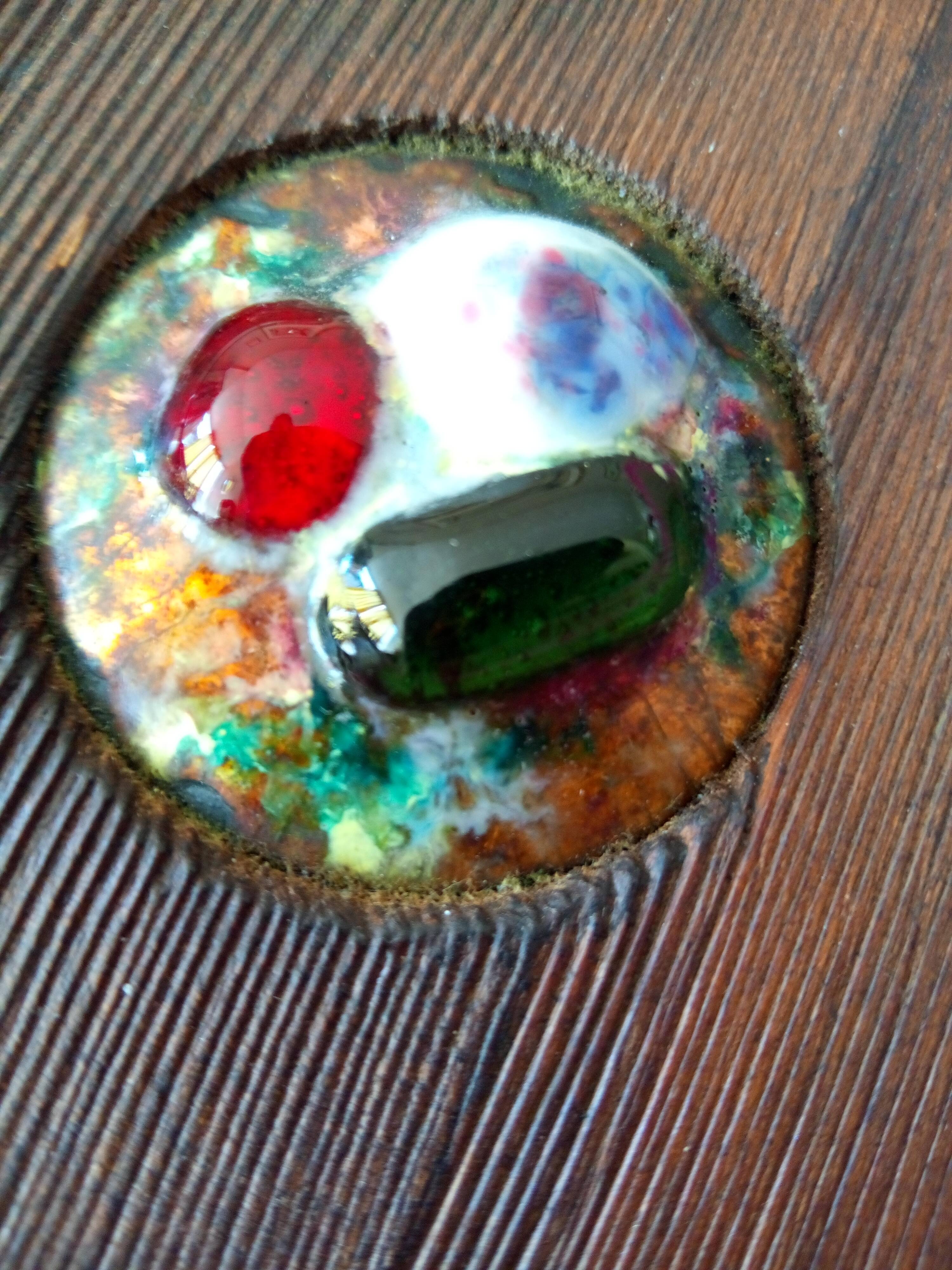 Capo Esmaltes vintage mirror 1960 wood and enamel