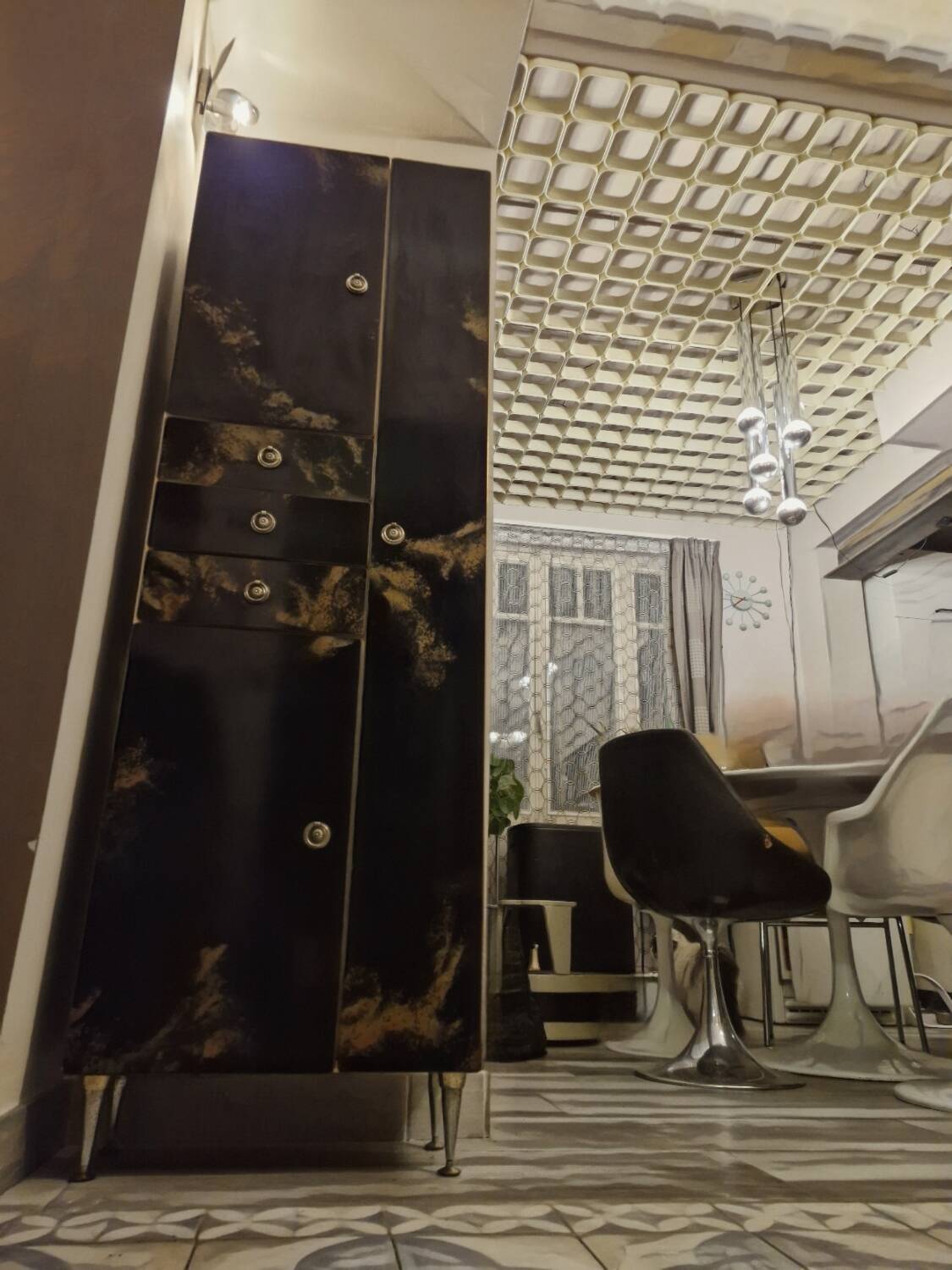 Black and gold lacquered Sanibloc furniture in the style of Maison Jansen, 1970