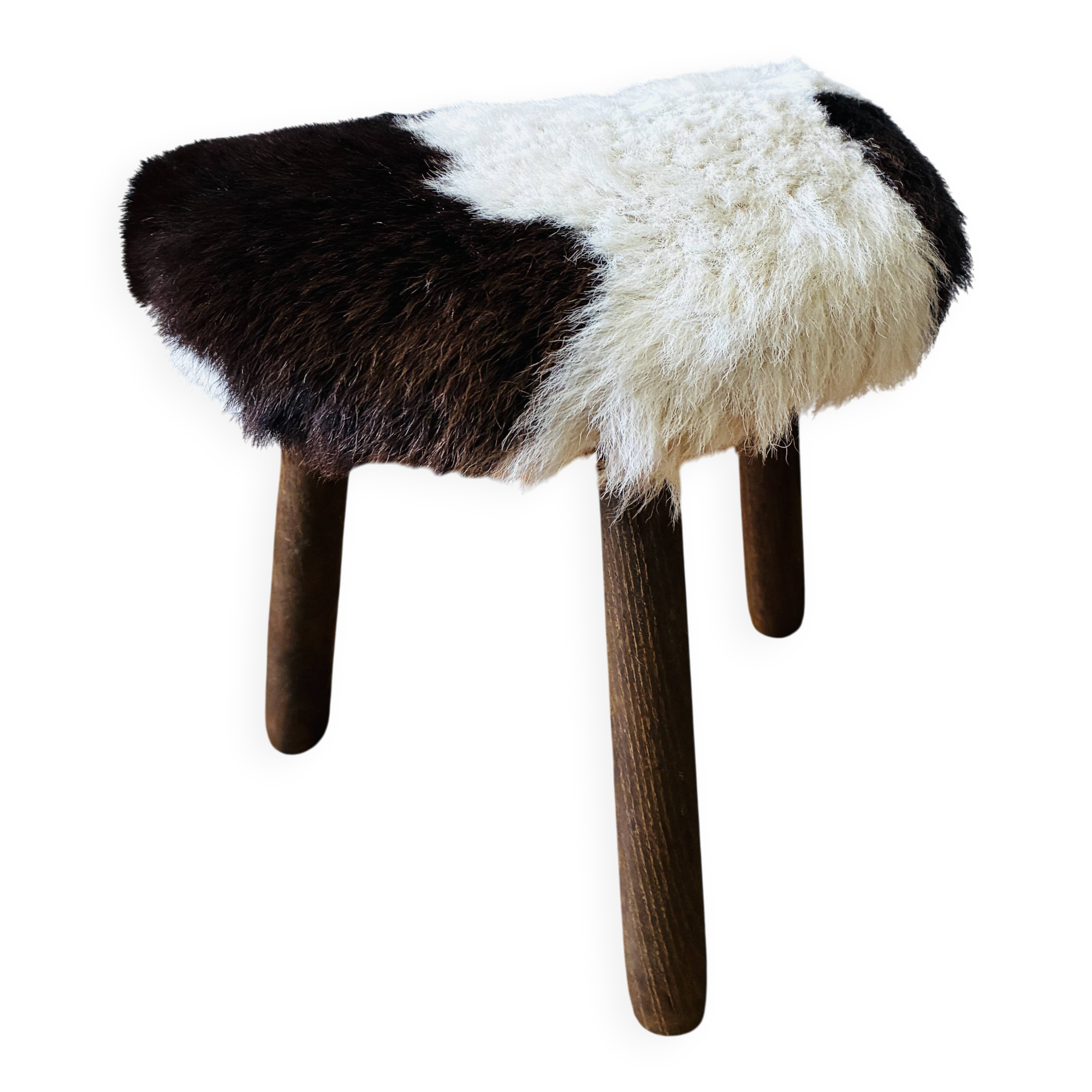 Small tripod stool in cowhide