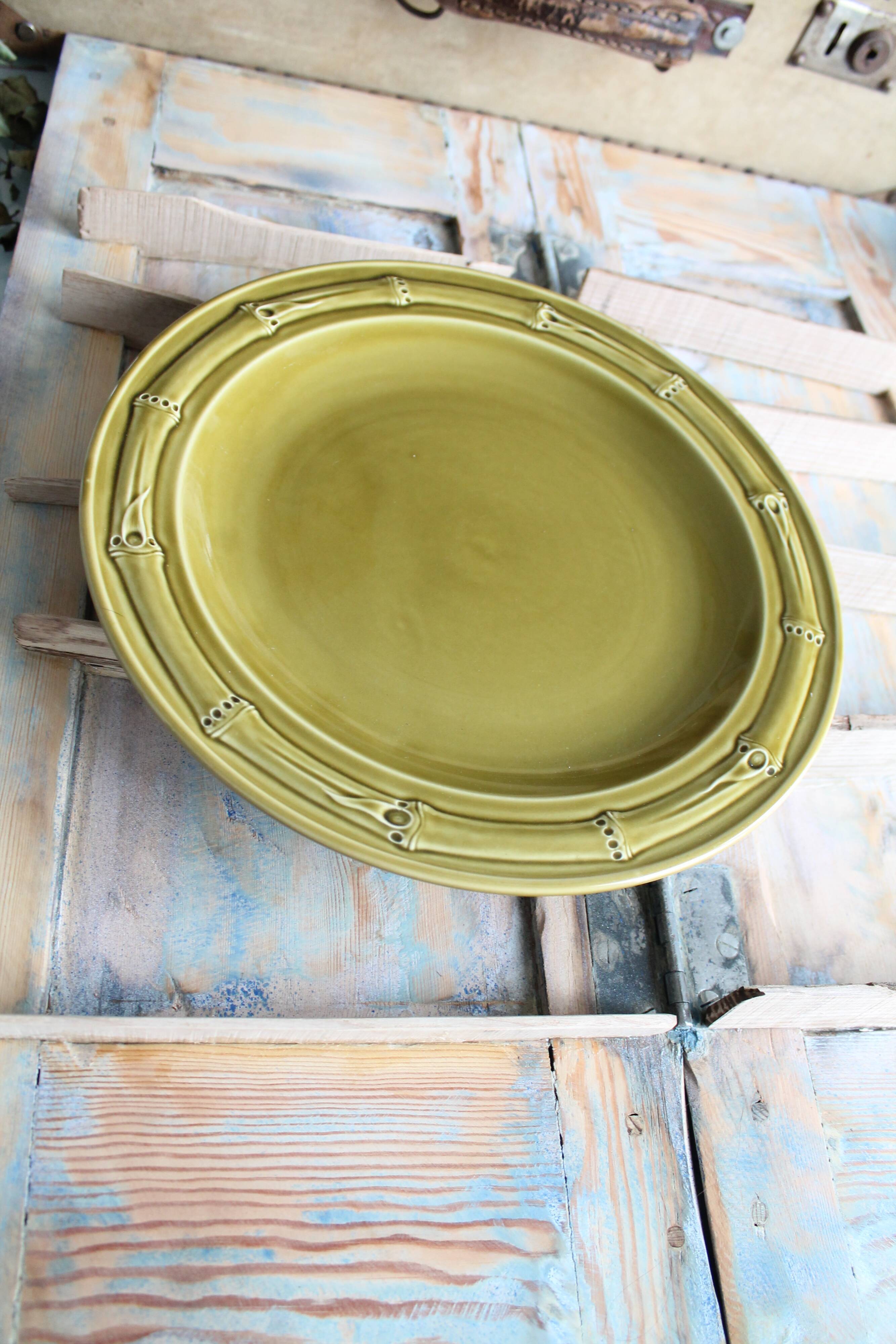 Vintage green Gien dish 29 cm