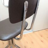 Swivel chair in chromed metal and skai brown years 60-70