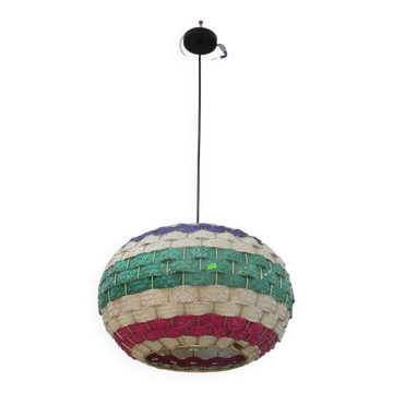 Suspension artisanale en fibres végétale naturelle tressées colorées