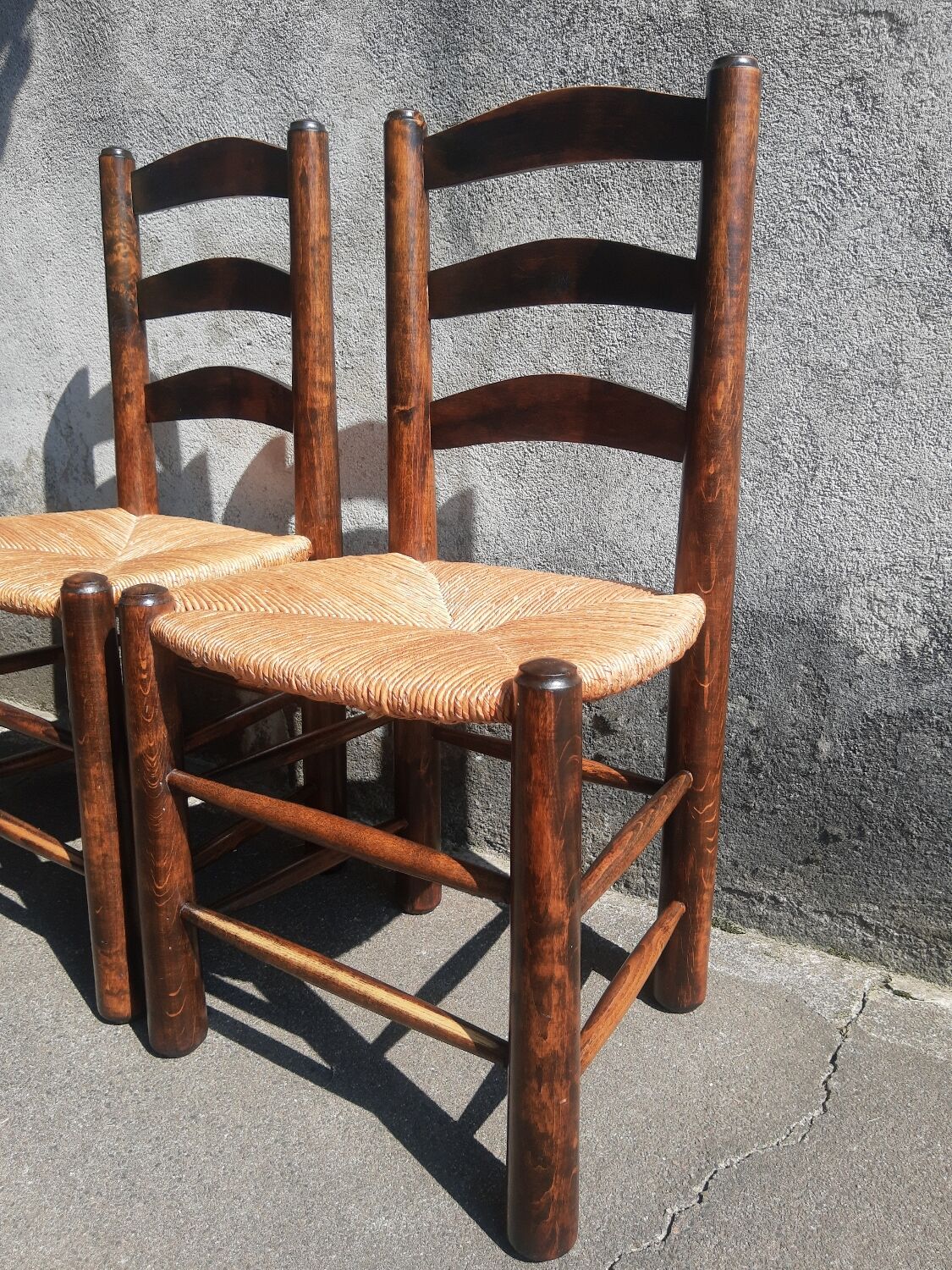 Pair of brutalist wood mulched chairs