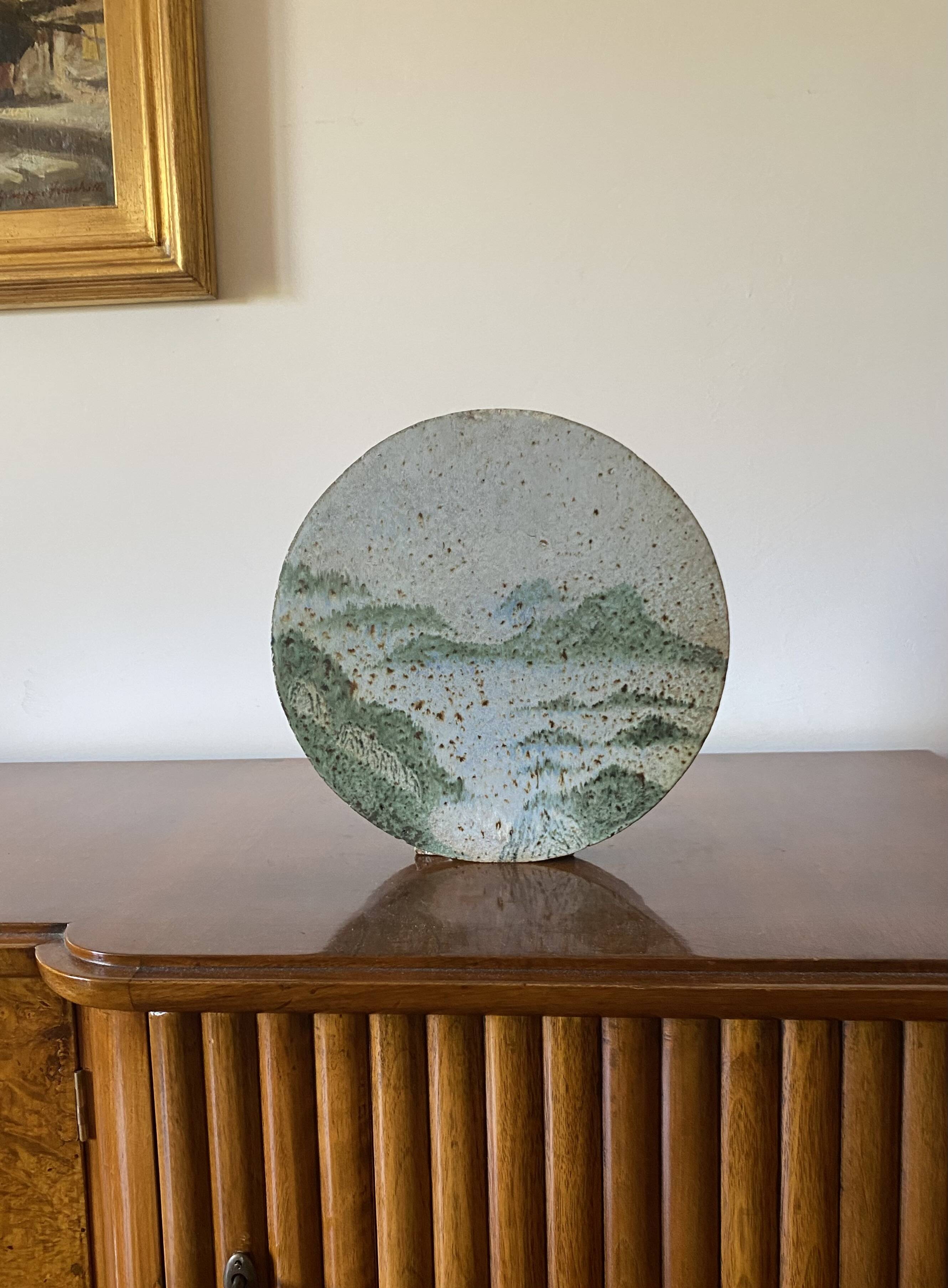 Pierre Devie, Mid-century modern green ceramic solifleur vase, France 1980