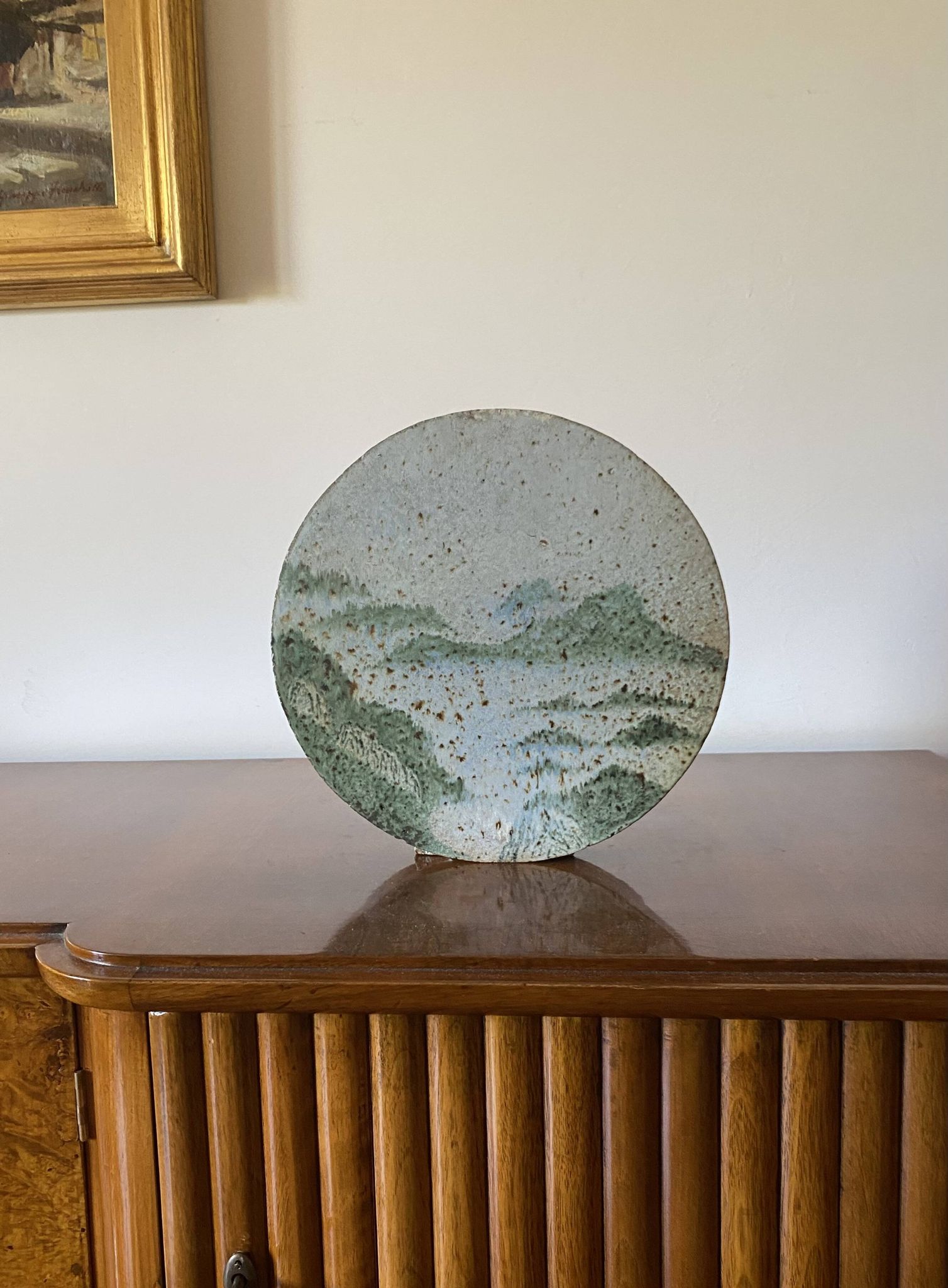 Pierre Devie, Mid-century modern green ceramic solifleur vase, France 1980