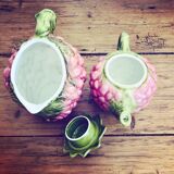 Raspberry barbotine pitcher and teapot