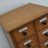 German Oak Apothecary Cabinet with Enamel Shields, 1940s