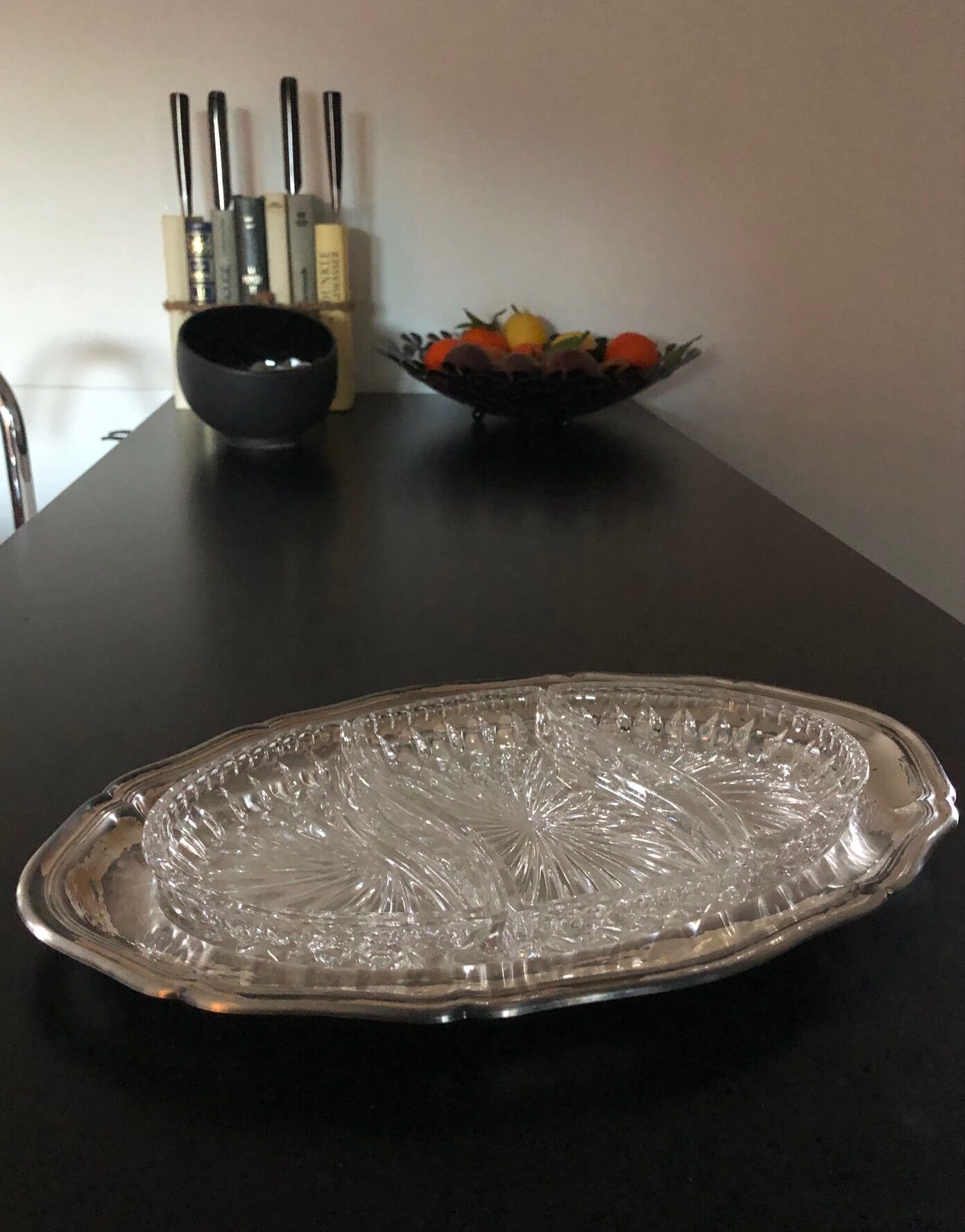 Metal & glass aperitif dish, 60s/70s