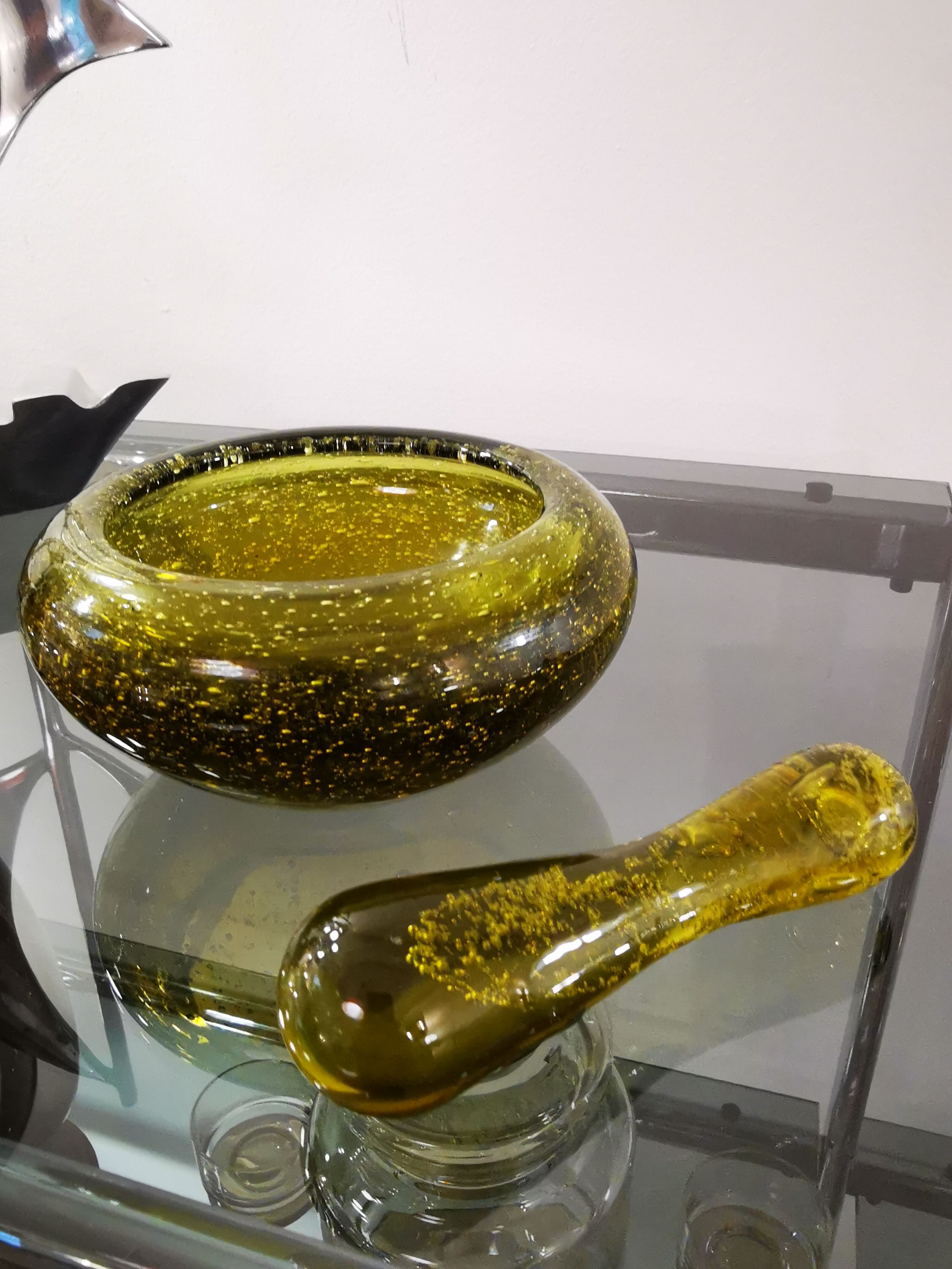 Vintage mortar and pestle from the glassworks of Biot 70s