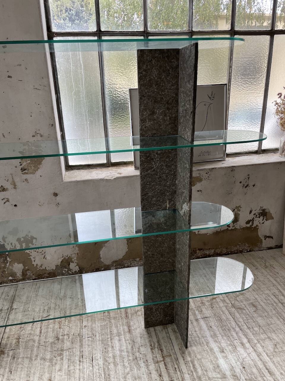 Roche Bobois stone and glass sculpture shelf 1970s