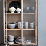 Display cabinet – Vintage sideboard with wooden drawers and glass doors