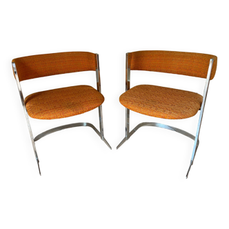 Deux chaises vintage oranges tissus métal