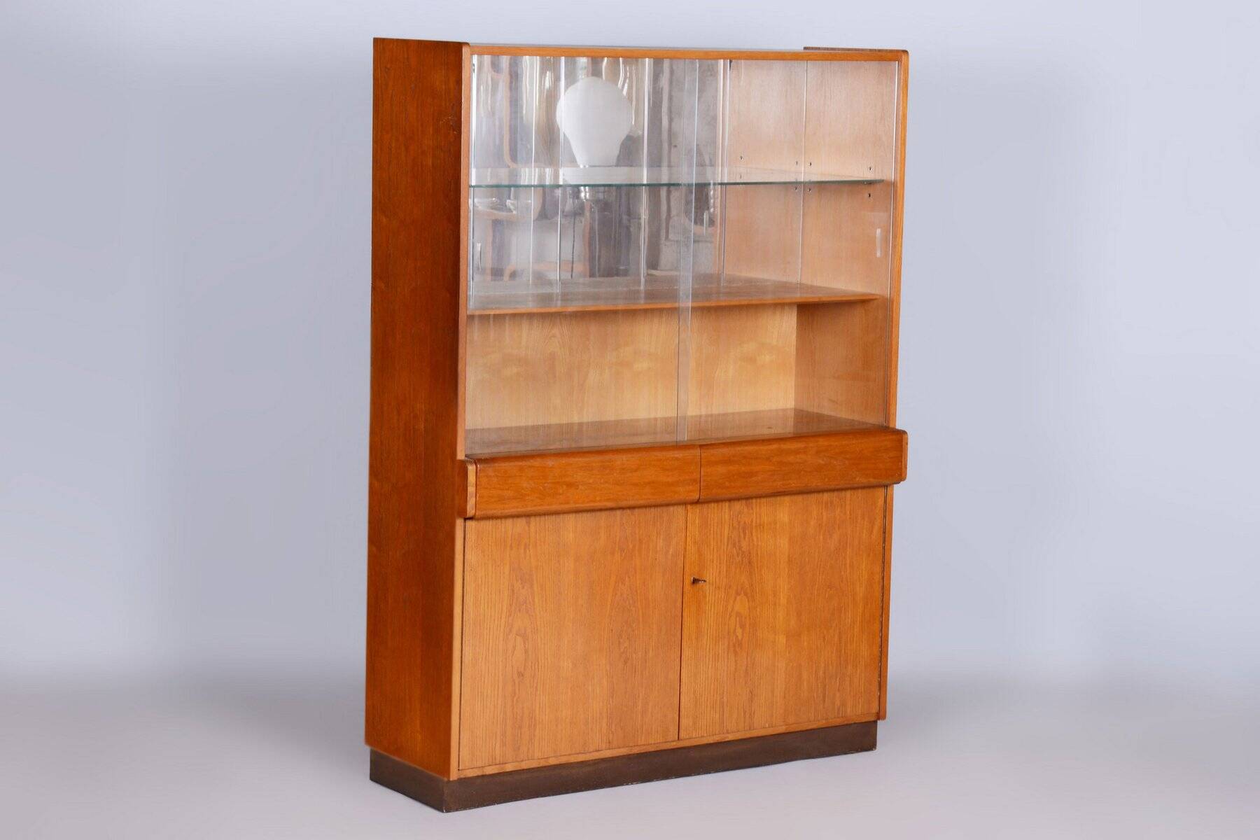 Art Deco Display Cabinet in Oak and Glass, Czech, 1940s