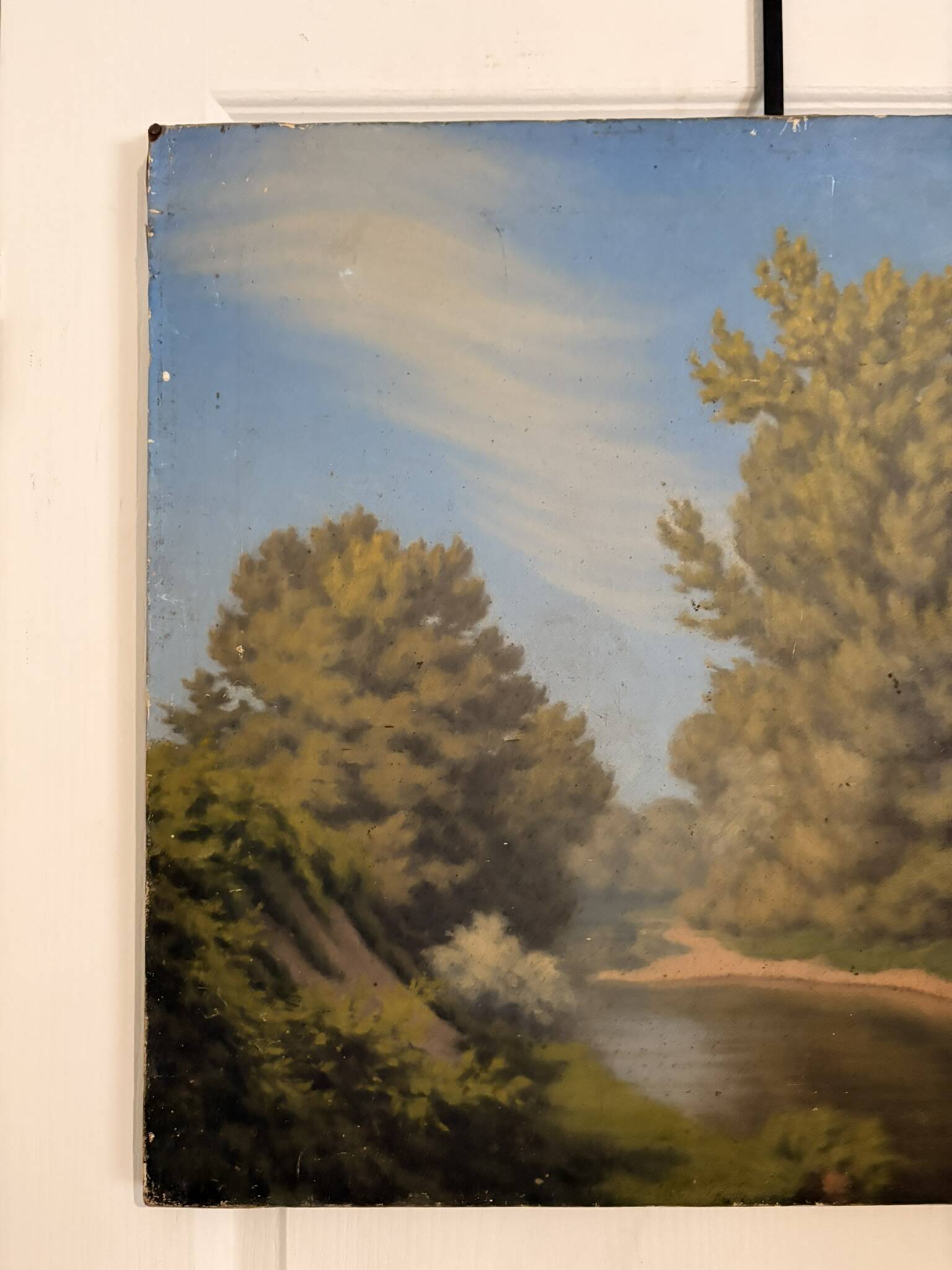 Tableau Peinture Huile Toile champêtre Lac Rivière Campagne Arbre Chemin 19