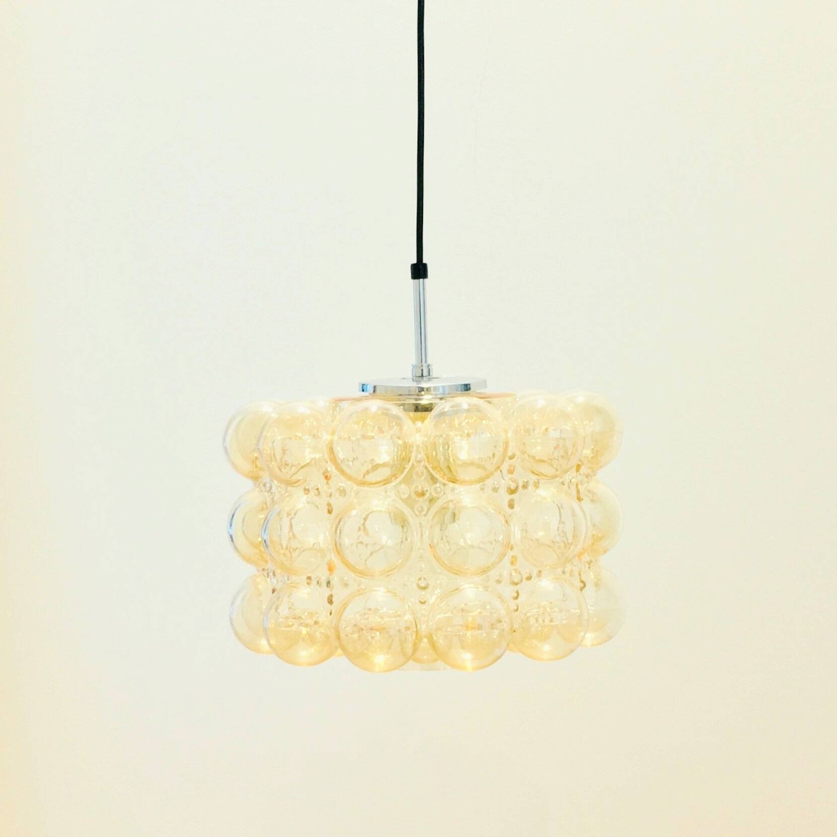 Large Amber Bubble Glass Pendant Light by Helena Tynell for Limburg, 1960s