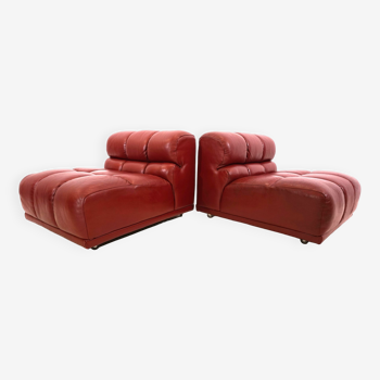 Lot de 2 fauteuils modulables en cuir Italie années 70