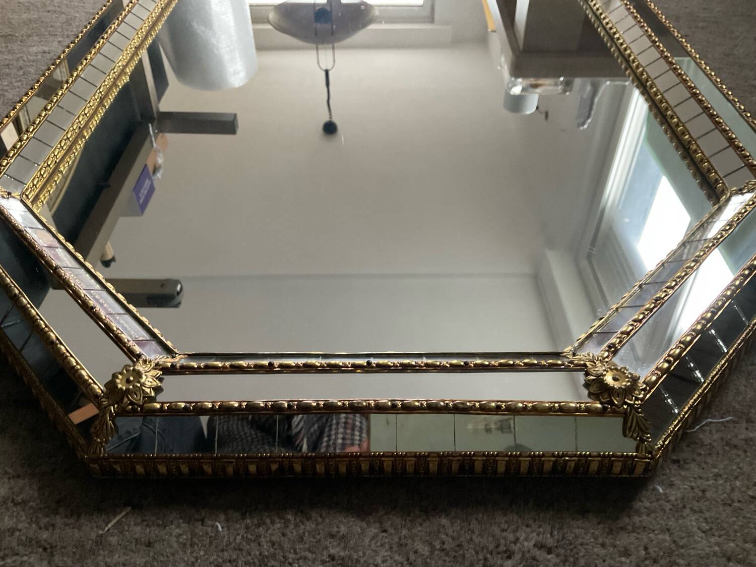 Miroir en laiton et parcloses maison Deknudt années 70