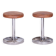 Pair of Bauhaus Chrome-Plated Steel Stools, Brown Leather, Czech, 1930-1939