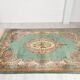 French Green Wool and Floral Rug in the style of Aubusson, 20th Century