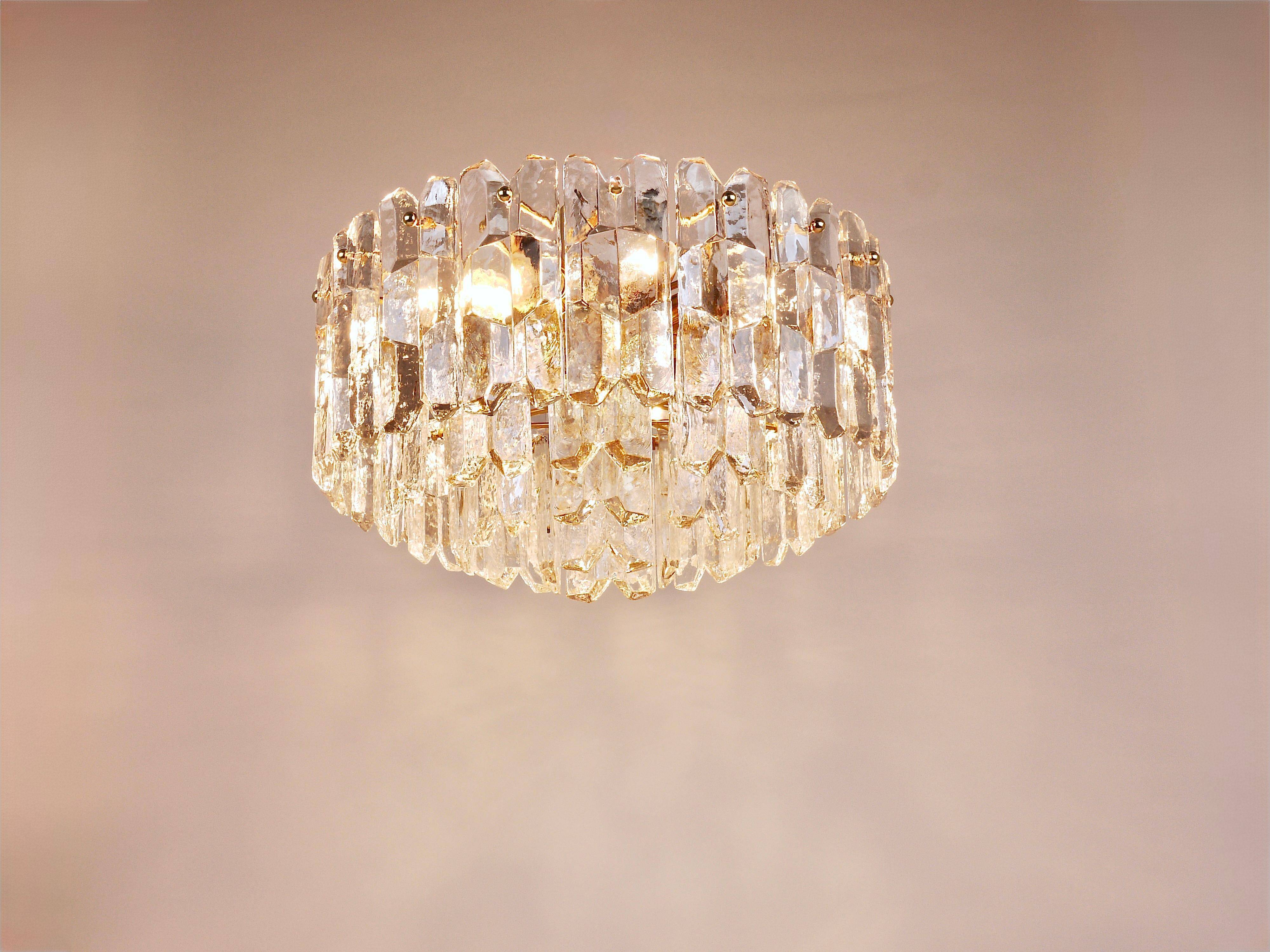 Large ceiling chandelier in gilded brass and glass Palazzo J.T. Kalmar, 1950s