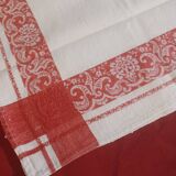2 old red and white damask napkins