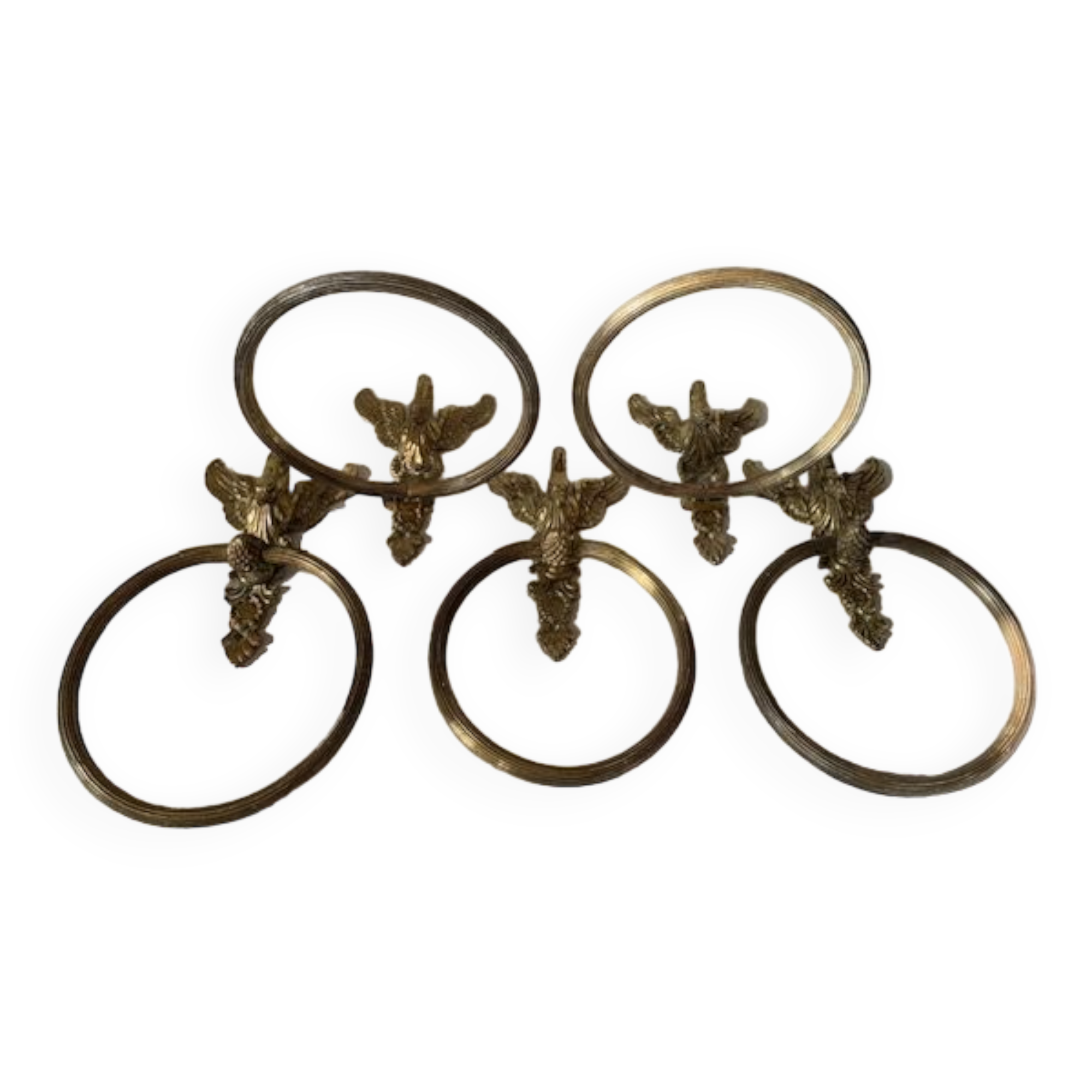 Wall-mounted towel rings in brass and bronze gilded vintage swan, 1960, France