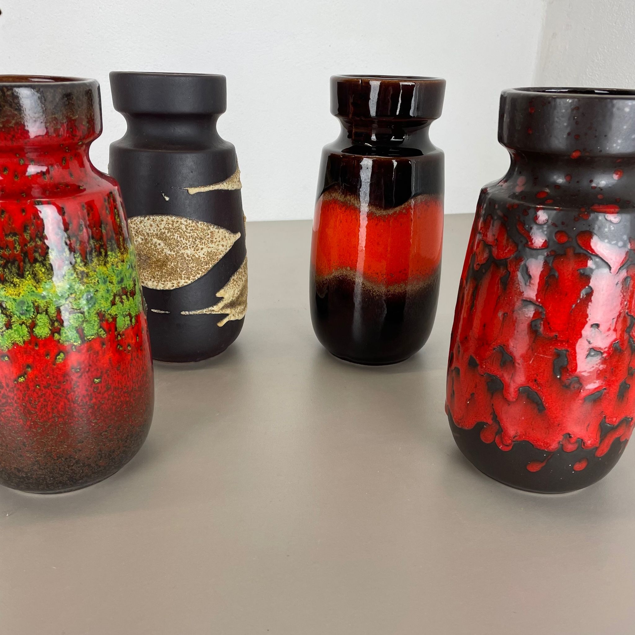 Set of Four Vintage Pottery Fat Lava Vases Made by Scheurich, Germany, 1970s