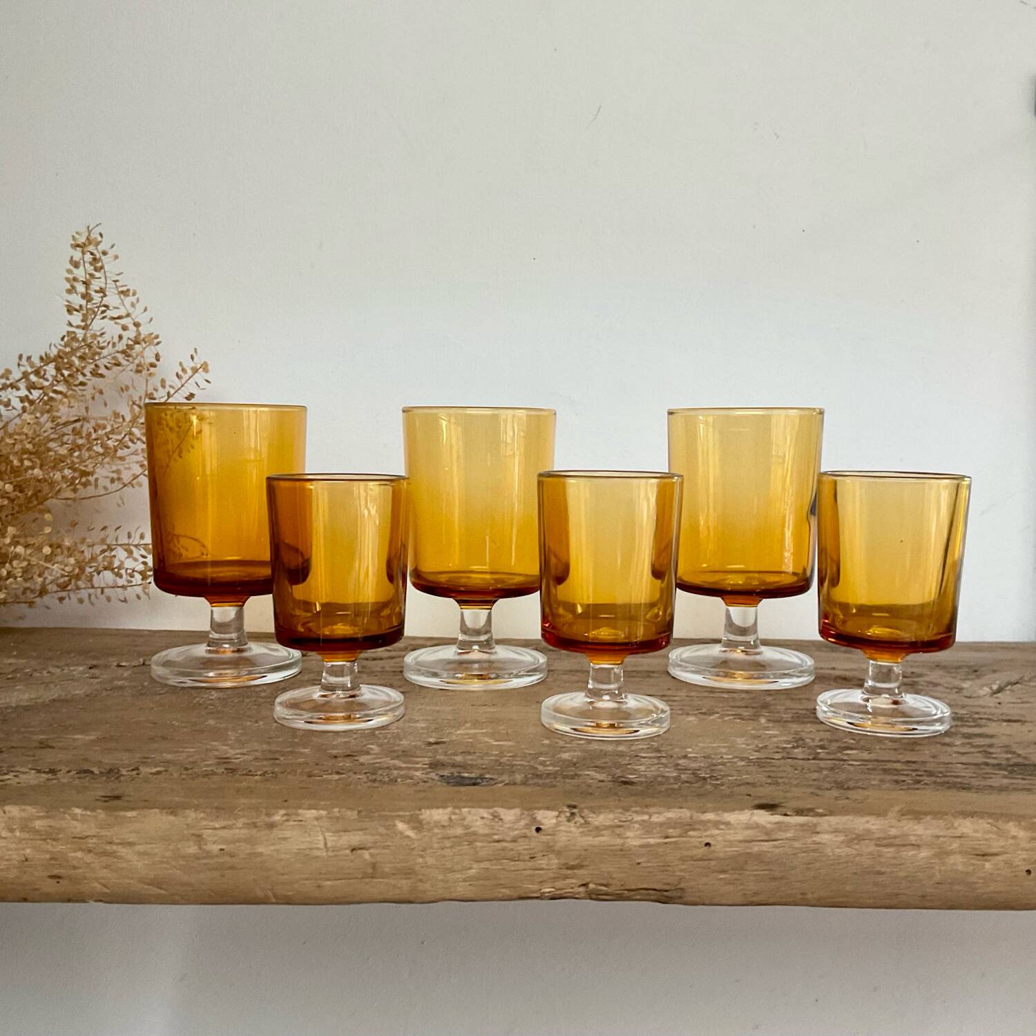 6 LUMINARC amber "rider" glasses