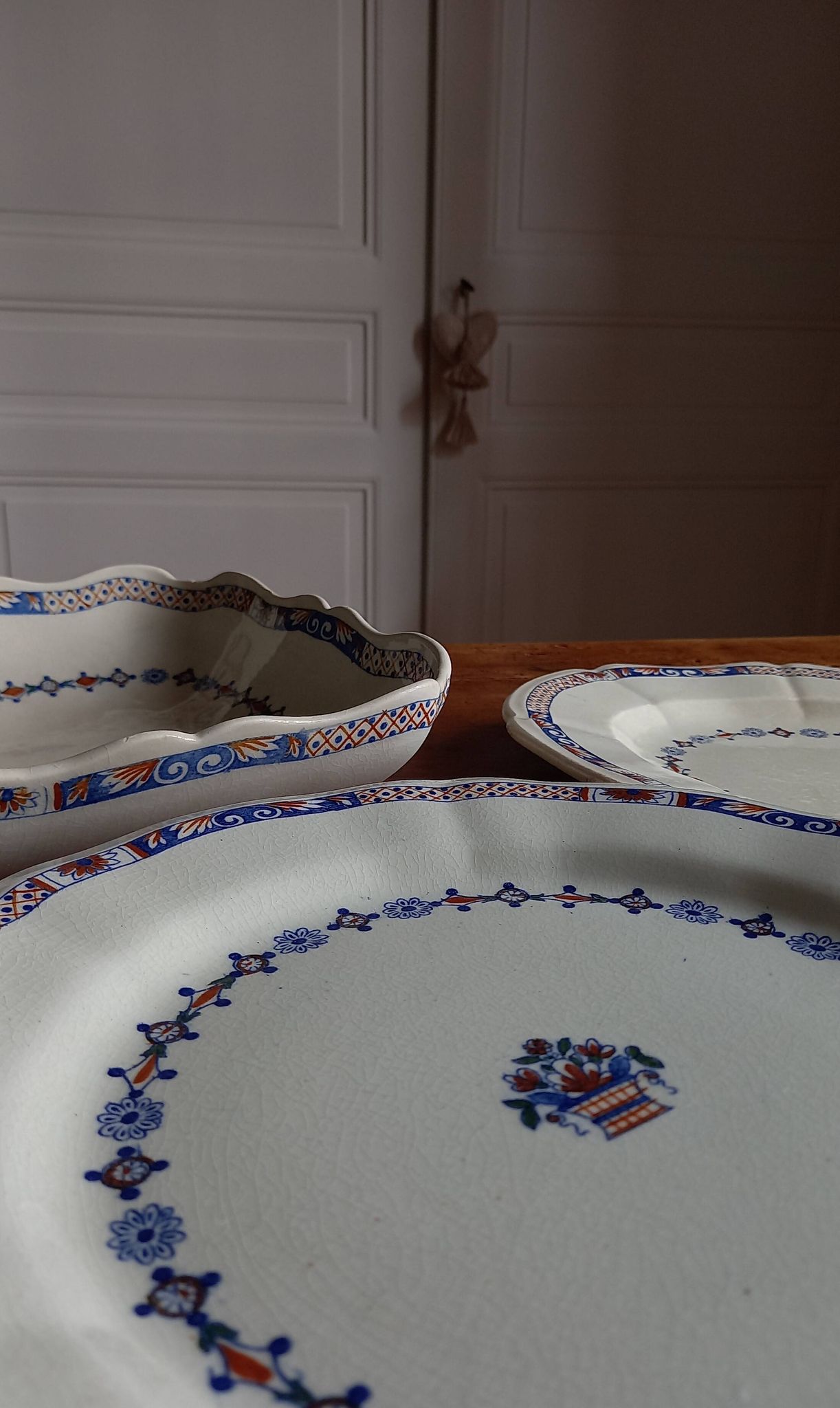 Old mounted plate, compotier in iron earthenware E. Bourgeois large deposit “Rouen XVIII”