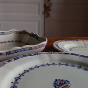 Old mounted plate, compotier in iron earthenware E. Bourgeois large deposit “Rouen XVIII”