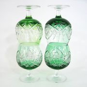 4 green cut crystal liqueur glasses - made in Germany - vintage 60s