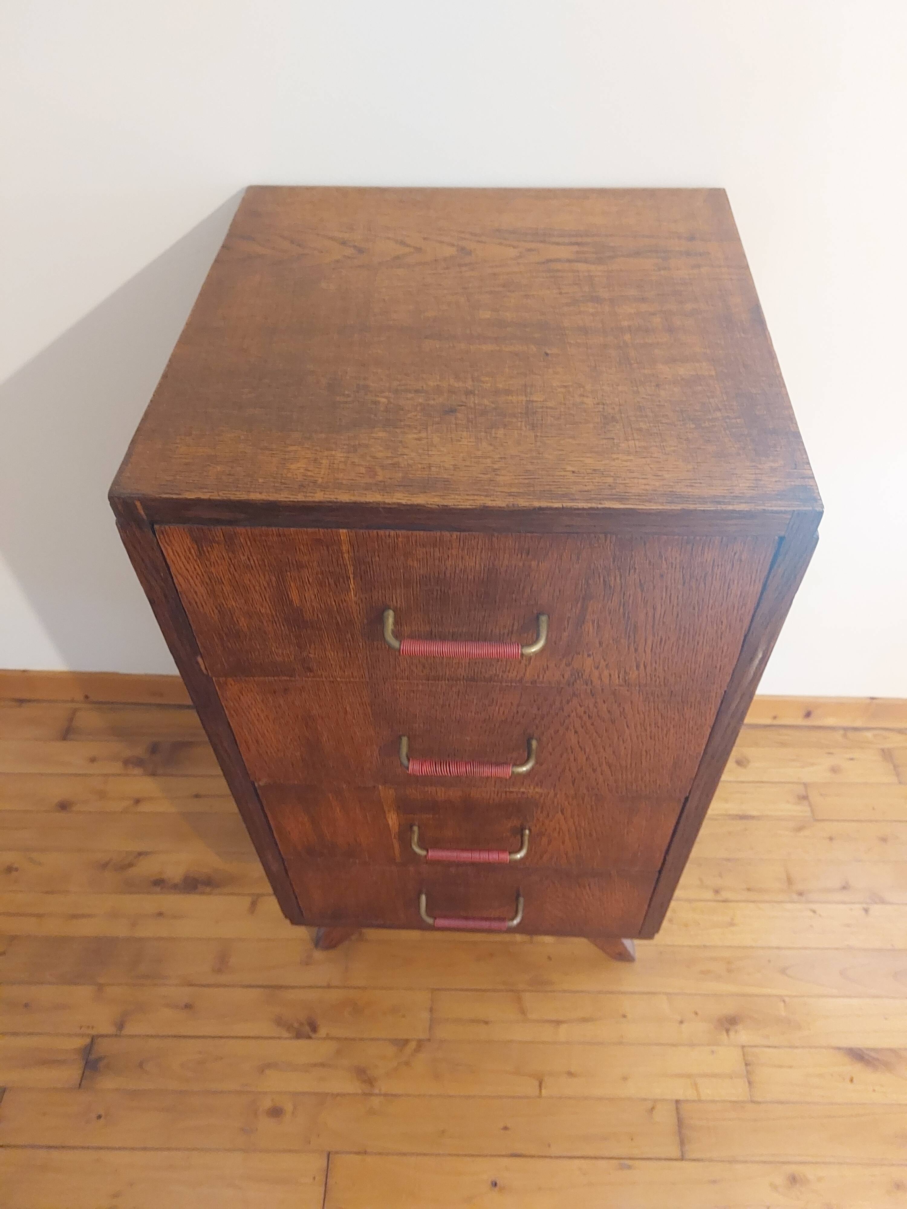 petite commode, chiffonnier, poignées scoubidou, pieds compas, vintage