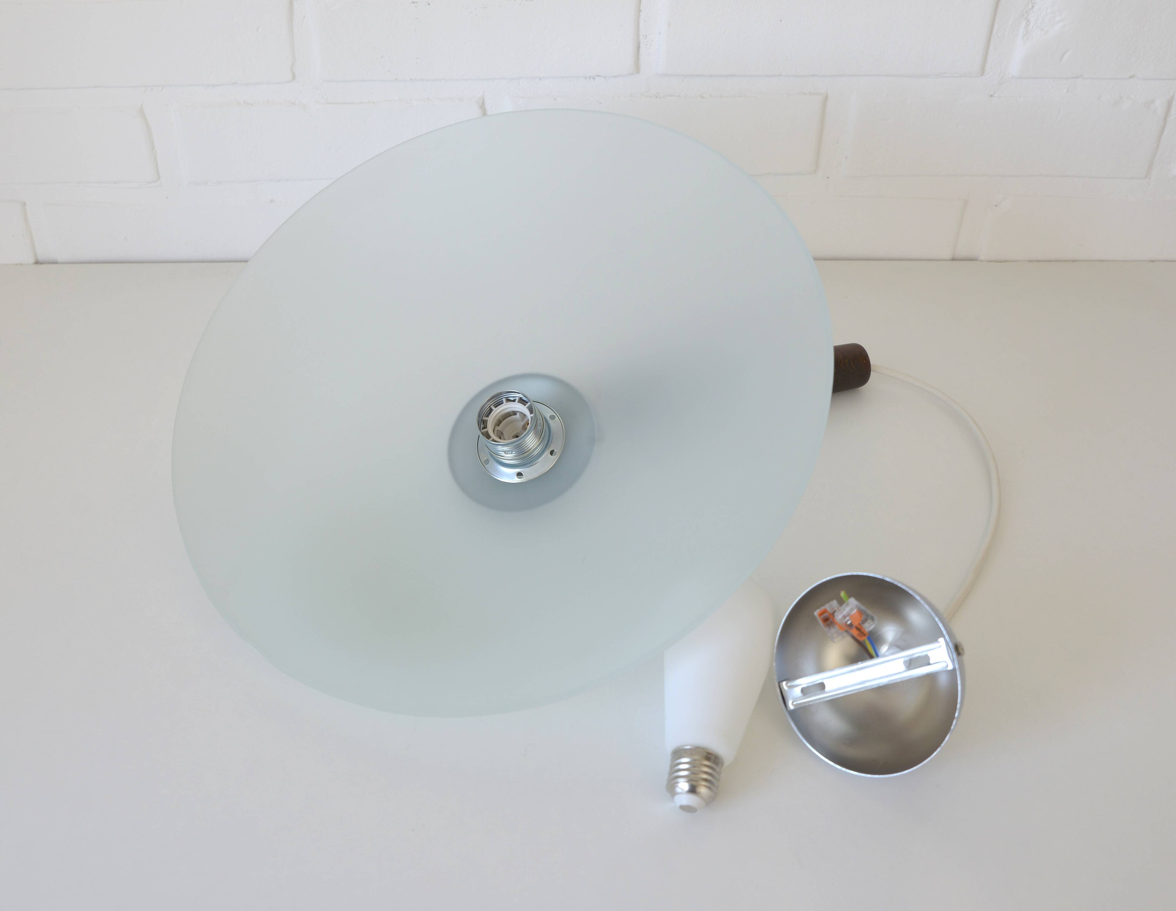 Hanging Lamp Mid-century modern Vintage Pendant Mint Green Glass Light 1970