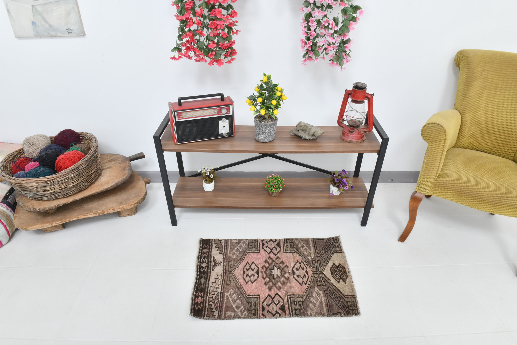 2x3 Brown & Pink Small Size Vintage Rug 52x80Cm