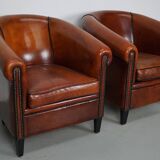 Vintage Dutch Cognac Colored Leather Club Chair, Set of 2
