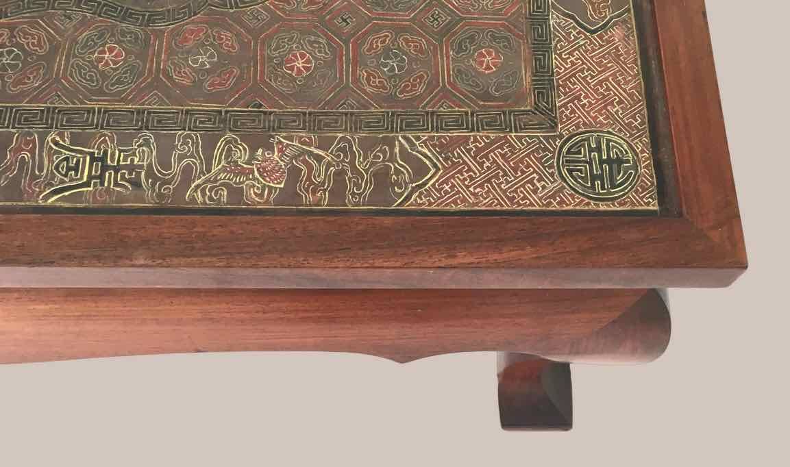 Chinese coffee table 1950 teak and painted parchment