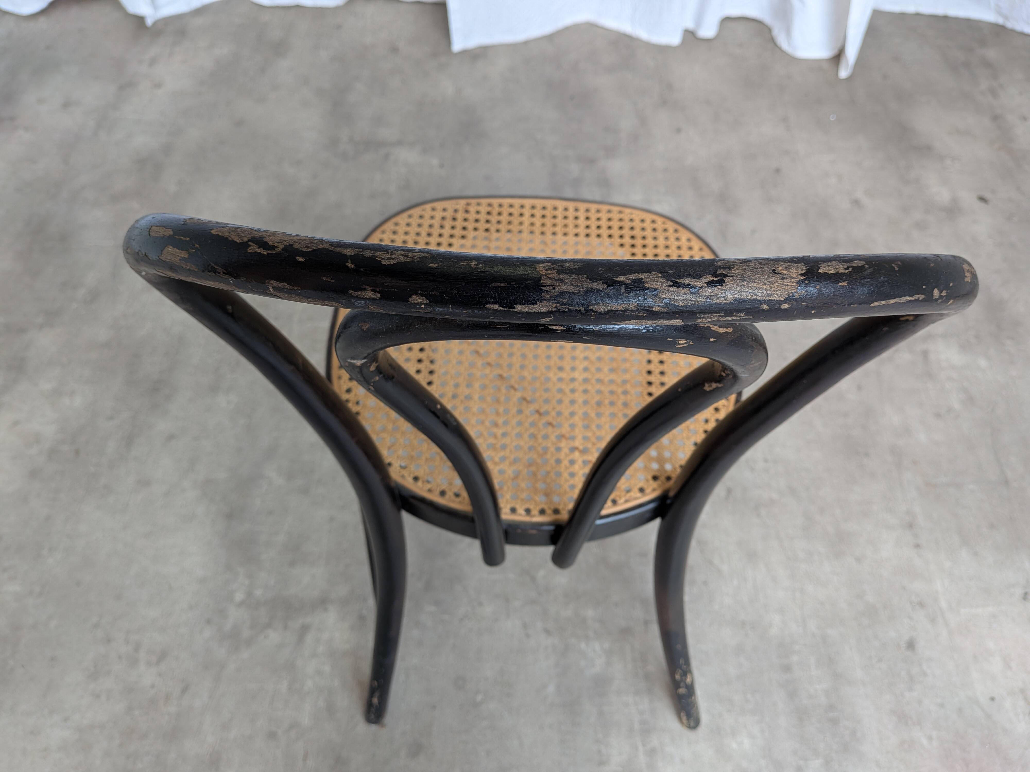 Chaise de salle à manger vintage style Thonet en bois noir et assise en cannage 1970