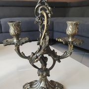 Pair of Candelabra in Louis XV/Rocaille Style, 2 lights. In gilded bronze, 19th century.