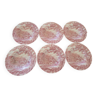 6 pink Myott plates