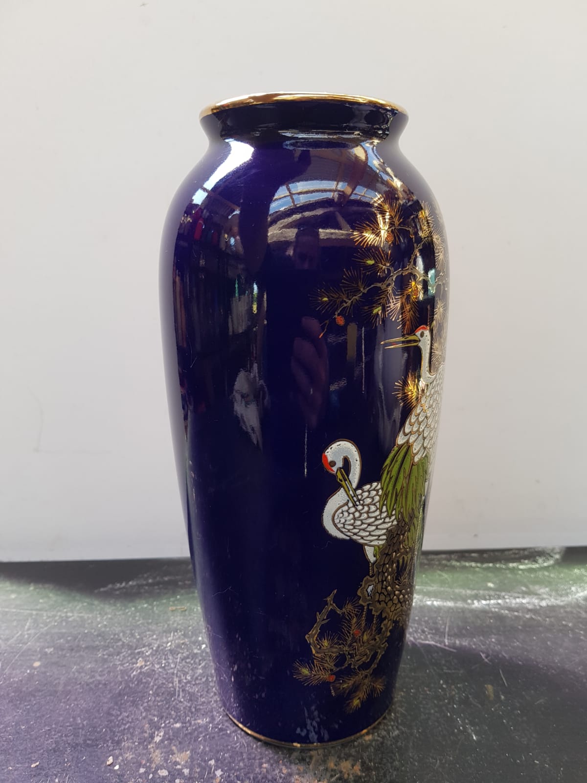 Old Ceramic Vase Enamelled Blue Asian Décor Vintage