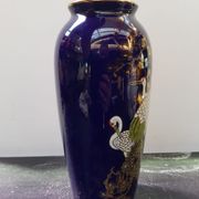 Old Ceramic Vase Enamelled Blue Asian Décor Vintage